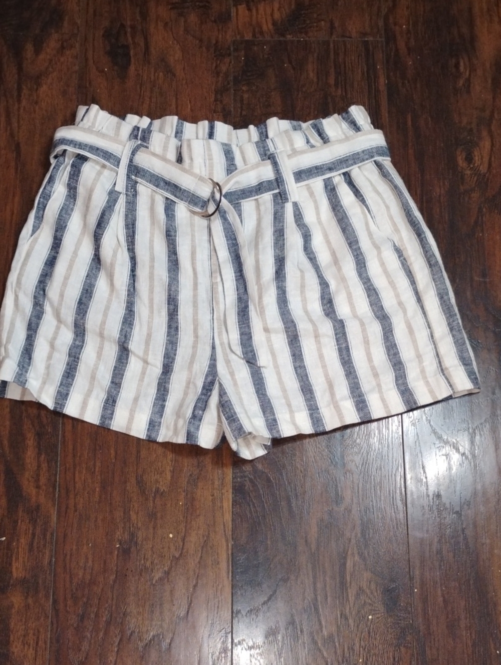 Striped Paperbag Waist Women's Shorts - Blue and White